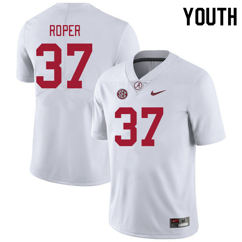 Youth #37 Ty Roper Alabama Crimson Tide College Footabll Jerseys Stitched-White